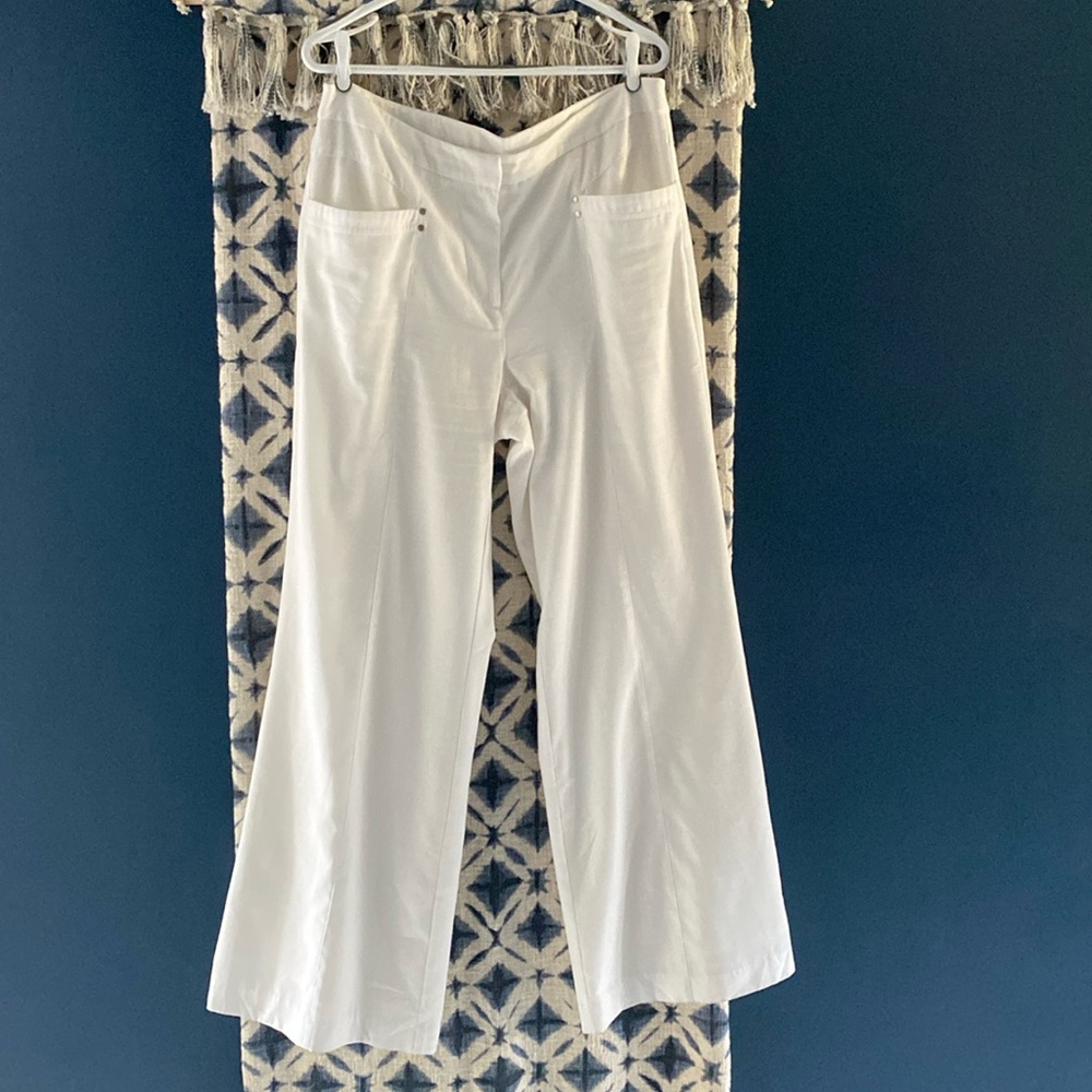 SPANNER style long white dress pants linen-look lined 14